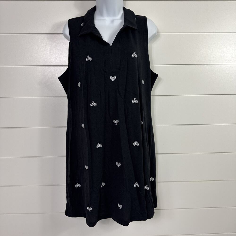 Sigrid Olsen Golf & Tennis Pique Polo Dress Black Tennis Pattern sz XL